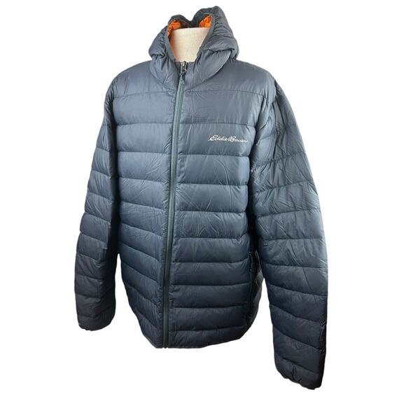 Eddie Bauer CirrusLite Down Hooded Jacket Zip Dark Blue Puffer Men's Size XL - Picture 6 of 15